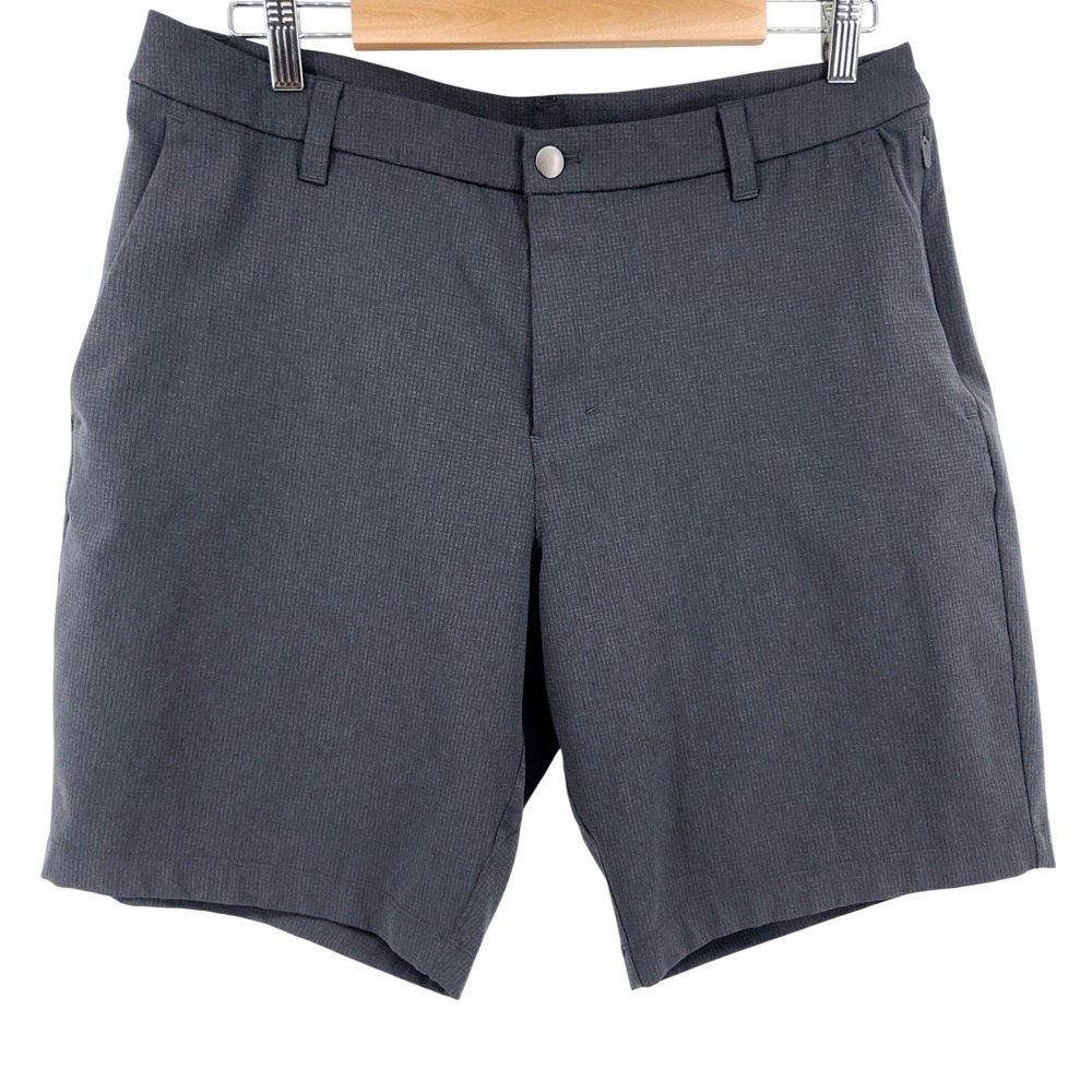 Lululemon Commission Short Mens 34 Performance Stretch Grey Micro Grid Golf